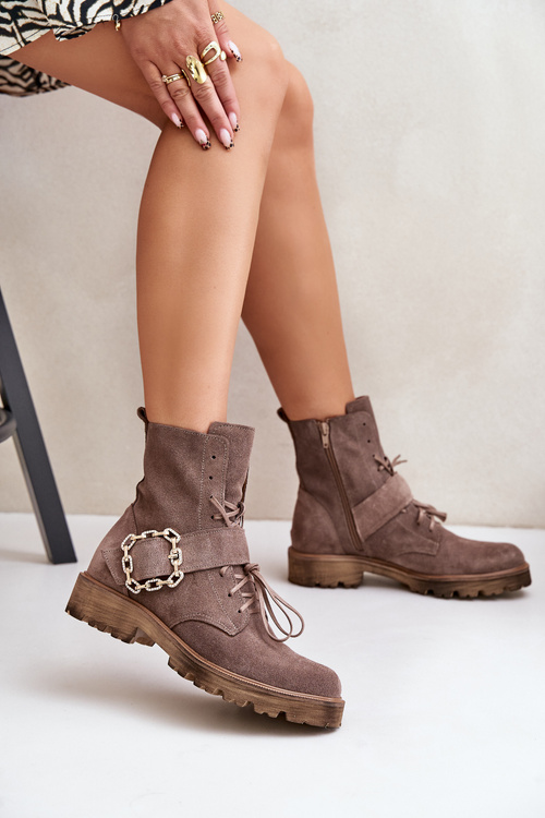 Zazoo 2951 Semišové Čižmy S Dekoratívnou Prackou Tmavo Béžové