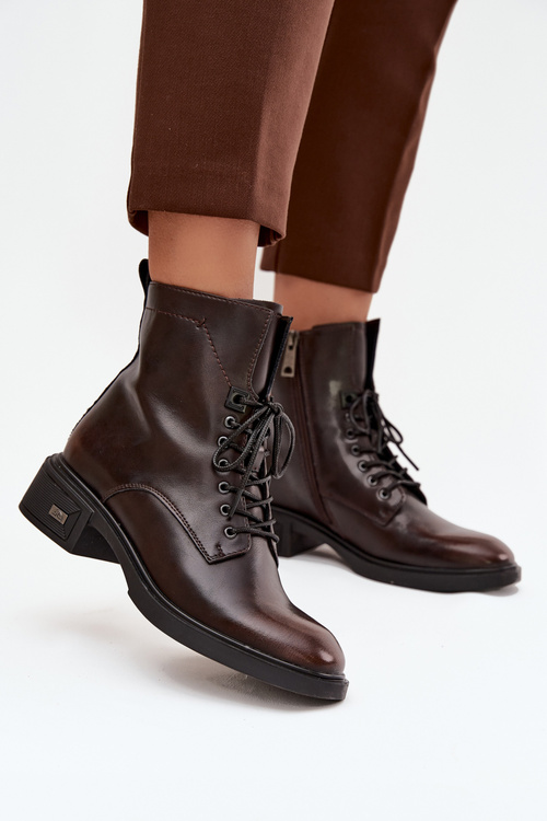 Dámské kozačky z pravé kůže na nízkém podpatku vyhřívané Vinceza 39955 čokoládové