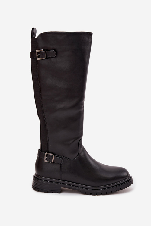 Izolované dámské kozačky na nízkém podpatku s přezkami Černé Sorelle