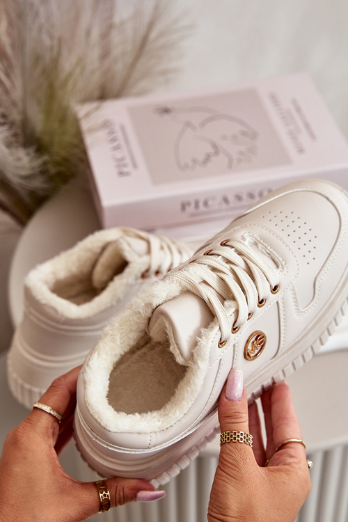 Sneakers Dámske Športové Topánky Zateplené Na Masívnej Podrážke Béžové Verissha