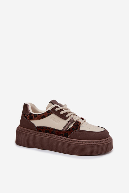 Dámské sneakersy na platformě Big Star SS274356 leopardí hnědo-bežové