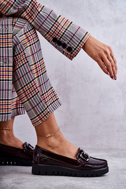 Dámské kožené mokasíny na platformě Vínové Venesia