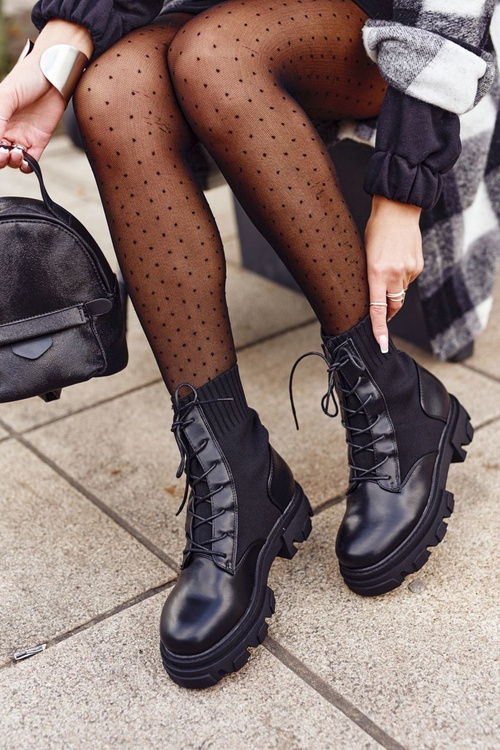 Dámské Kotníkové Boty s Ponožkou šněrovací Černé My Need