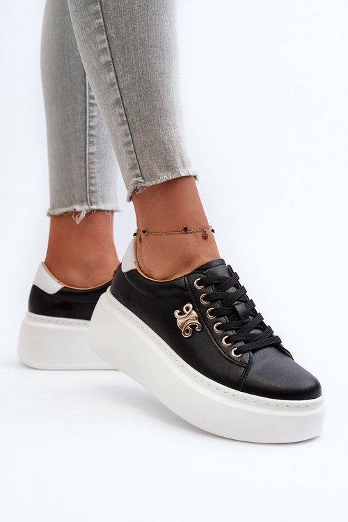 Černé Dámské Tenisky Na Platformě z Kůže Pernalia