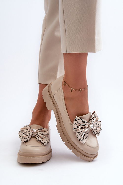 Dámské kožené mokasíny s mašlí Laura Messi 2787 Bežové