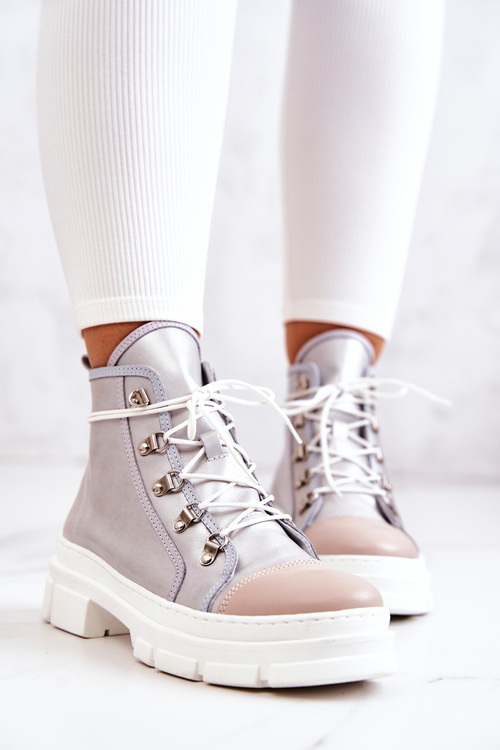 Kožené boty stříbrne Letty