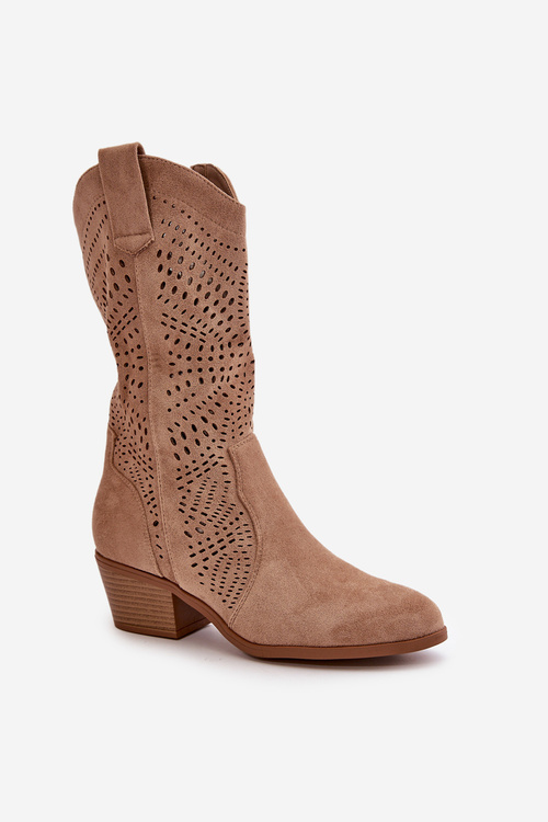 Priesvitné dámske kovbojky na opätku hnedé Iceda