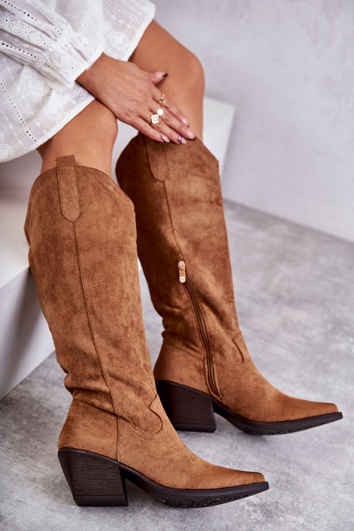 semišové kovbojské boty Hnědý Casey