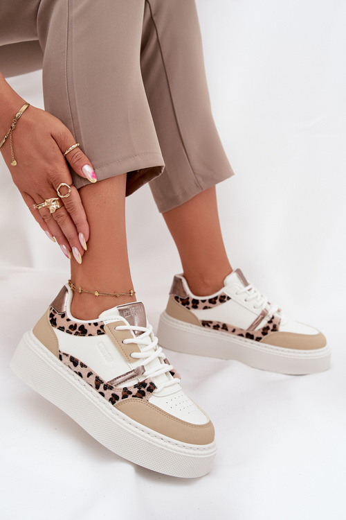 Dámske Tenisky Na Platforme Big Star SS274357 Leopardí Biela-Bežová
