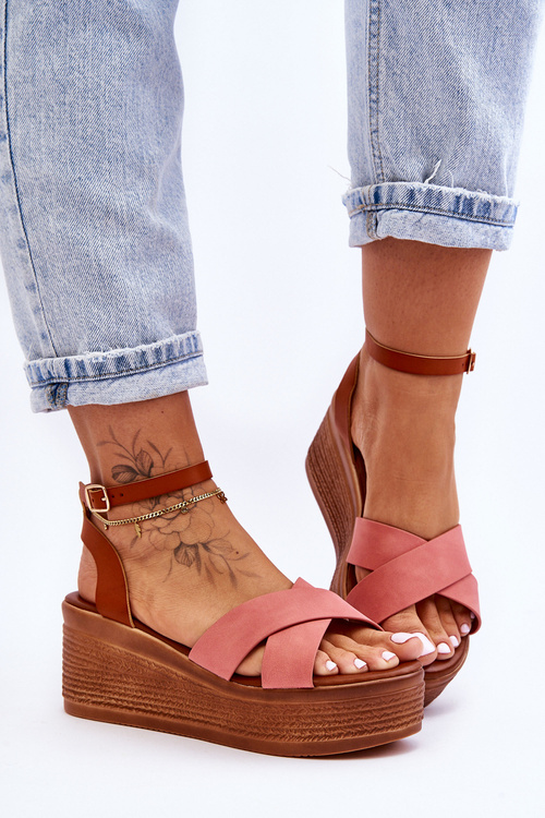 Dámské pohodlné sandály na klínu hnědo-růžové Laurie