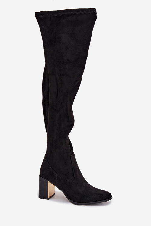 Dámske Čižmy Po Kolena Na Opätku Eko Semišové Čierne Jelina