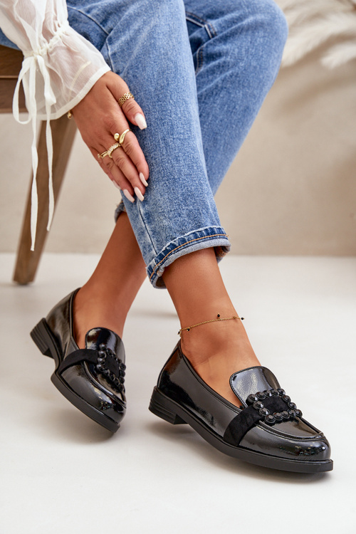 Lakované Dámské Mokasíny S Dekorací Černé Vinceza 58389