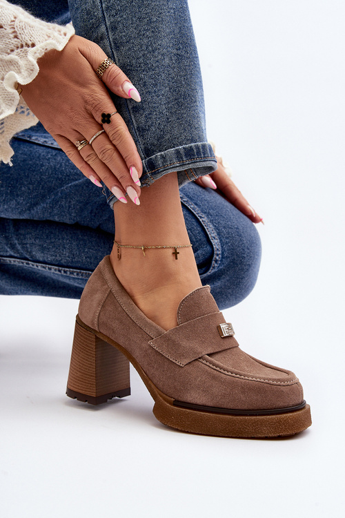 Zazoo 20169 Semišové Boty Na Podpatku Tmavě Béžové