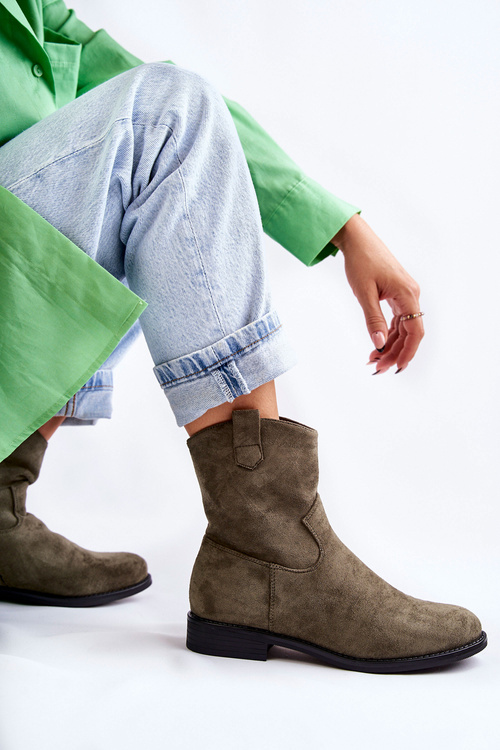 Dámské semišové kozačky na plochém podpatku Zelene Fiorenz