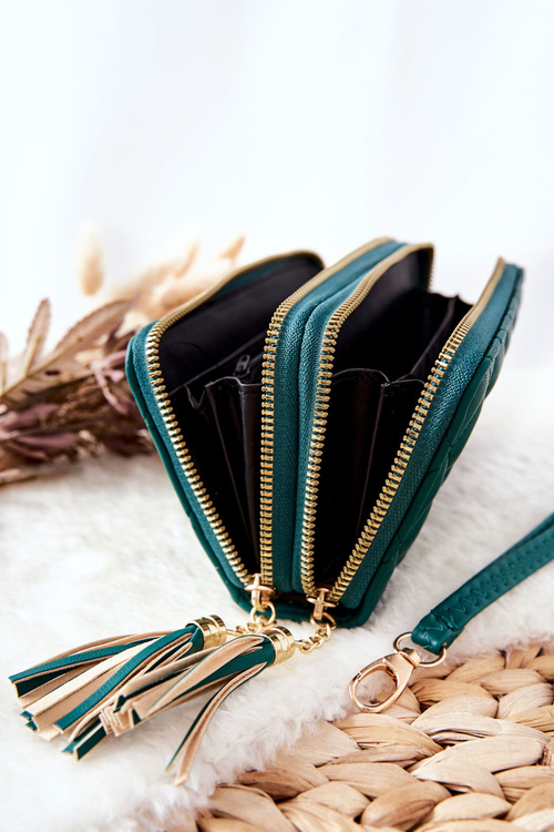 Velká Prošívaná Peněženka Se Zipy Zelená