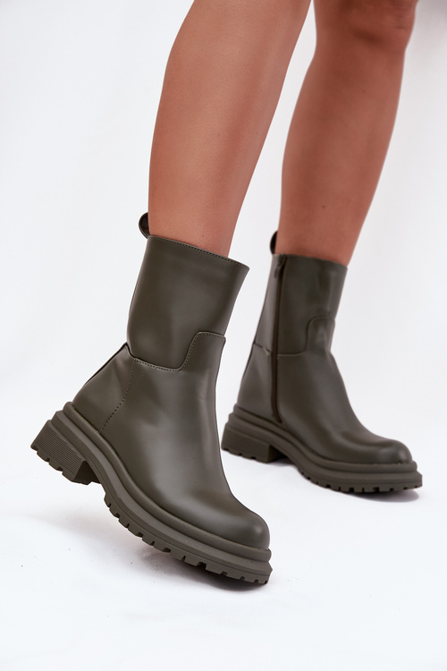Dámske čižmy na platforme a plochom podpätku Zelená Levira