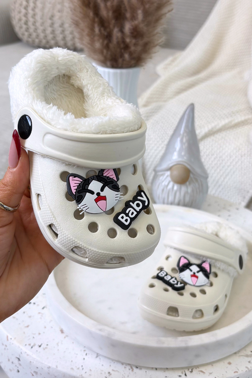 Penové detské papuče s podšívkou s kožušinou s prackami Krémové Cerelle