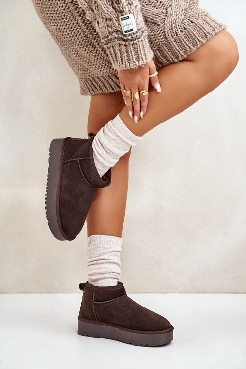 Dámské semišové sněhule na platformě hnědé Nereviana