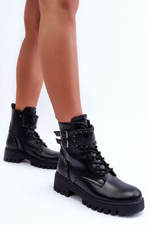 Kožené zdobené botky Workery černé Carshena