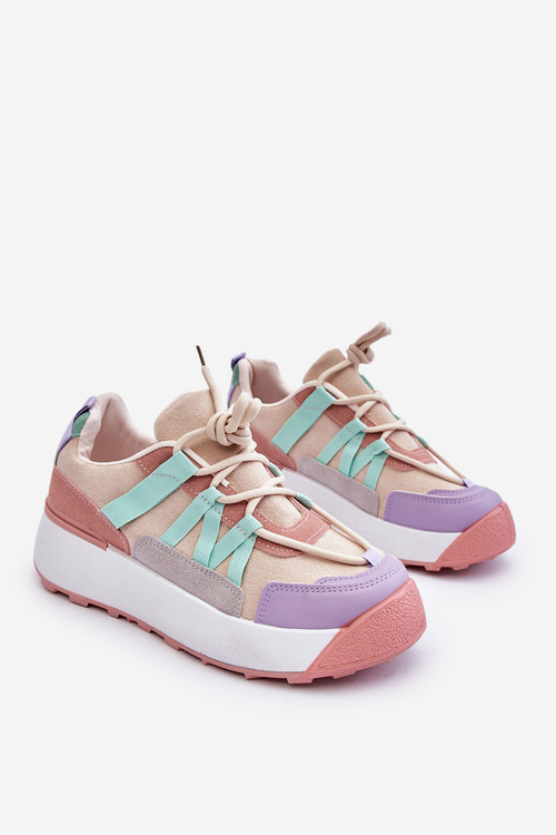 Dámske semišové športové topánky na platforme Beige-Pink Rohan