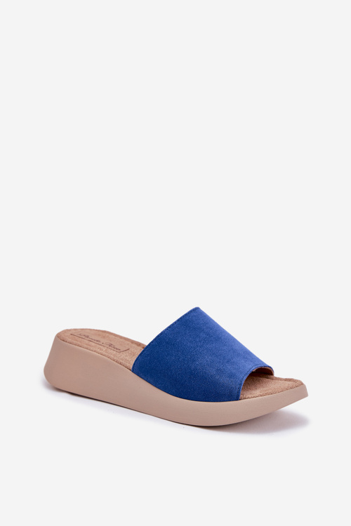 Dámske semišové sandále na klíne Panto Fino Modré RR267041