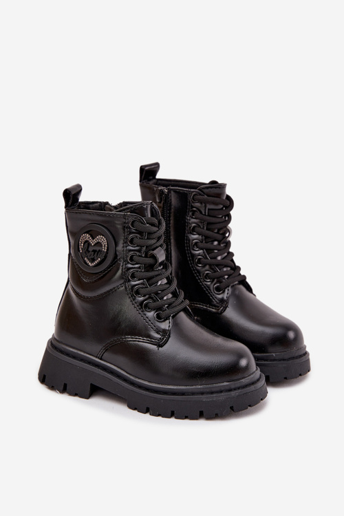 Dievčenské členkové topánky s kožušinovou podšívkou s ozdobou LOVE Čierne Rosaira