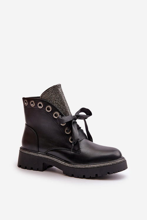 Zdobené Dámské Botky Eko Kožené Zateplené Černé Rilatha