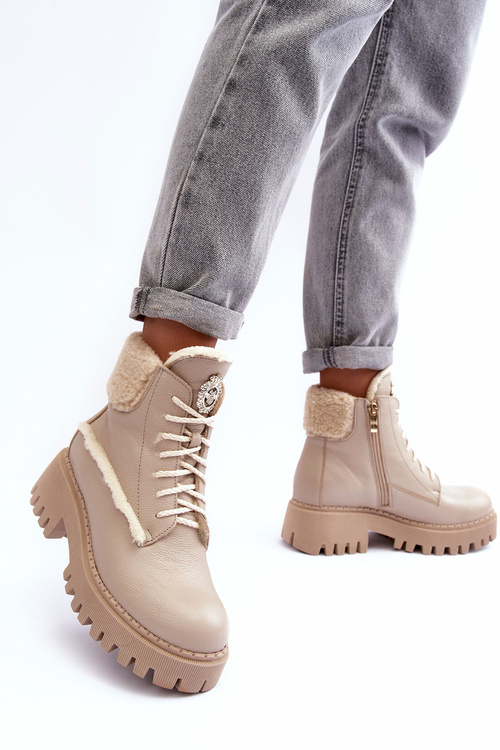 Dámské kožené trapery botky bežové Vergo