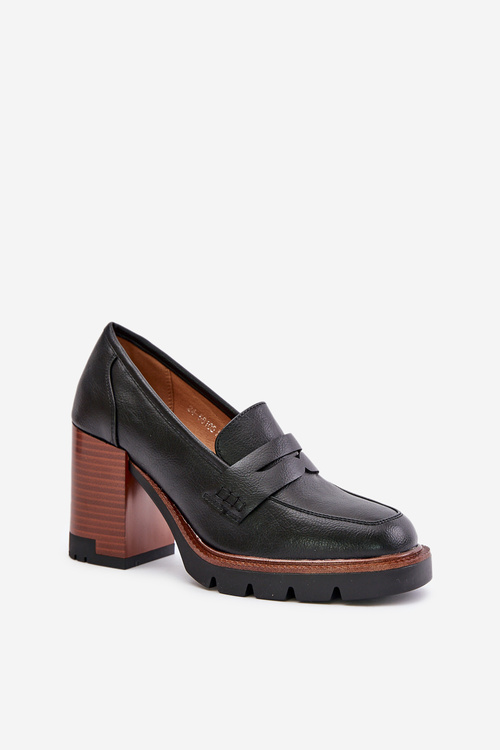 Dámské polobotky na podpatku s platformou z ekologického semiše černé Vinceza 58105