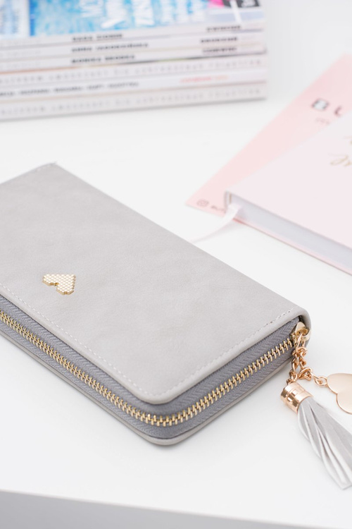 Grey Big Women's Wallet Keychain Golden Heart