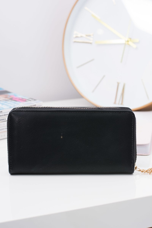 Black Big Women's Wallet Keychain Golden Heart