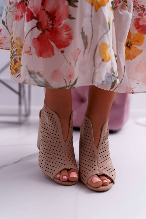 Dámske sandále na post peep toe béžovej Nevienna