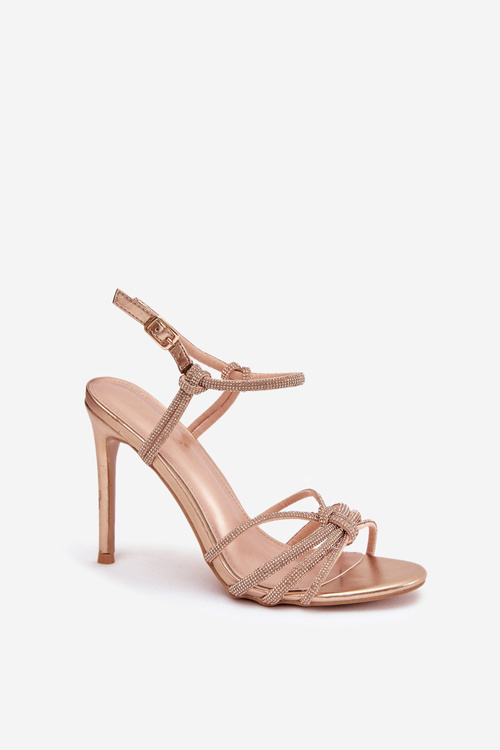Dámské sandály na jehlovém podpatku s pásky a čirými kamínky šampaňské Tanelle