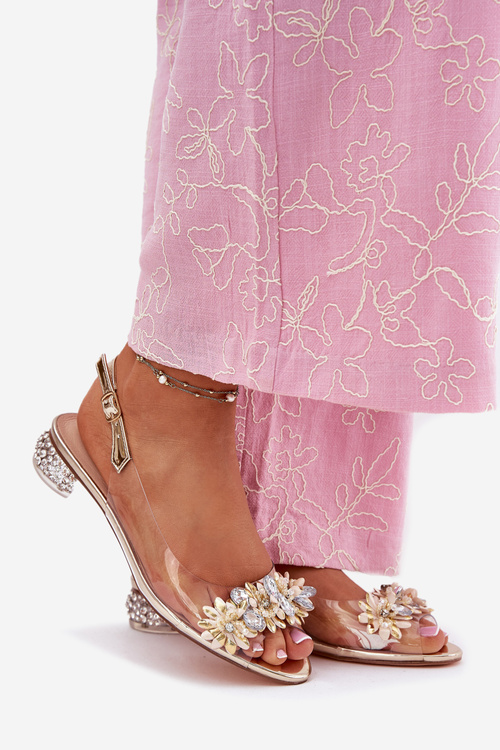 Průhledné Sandály Na Nízkém Podpatku Se Zdobením D&A MR51-709 Zlaté