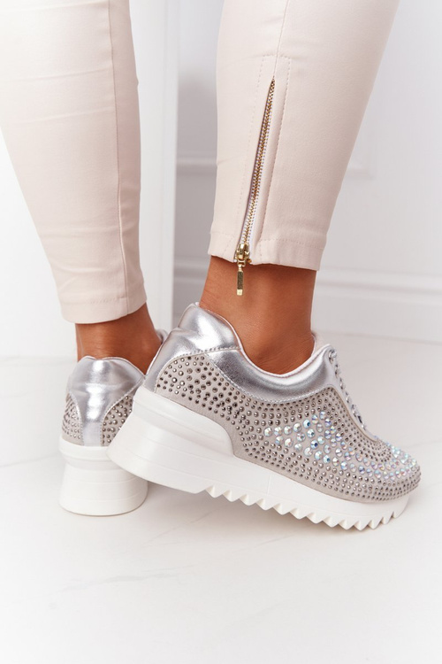 Klínové Boty Sneakersy S Flitry Lu Boo Stříbrné