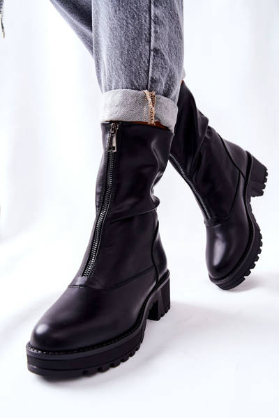 Kožené Boty Na Podpatku Černé Challonte