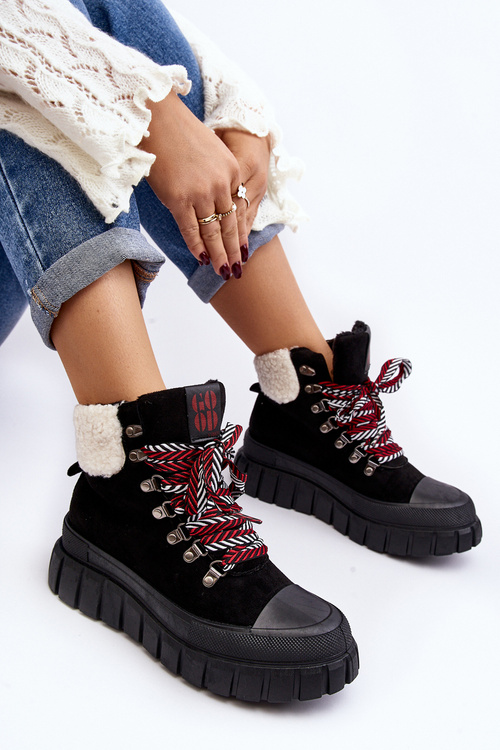 Zateplené boty trapery na tlusté podrážce černé Ralotta