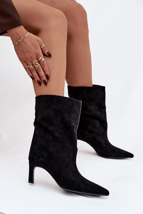 Nazouvací dámské kotníkové boty na jehlovém podpatku černé Solvienne