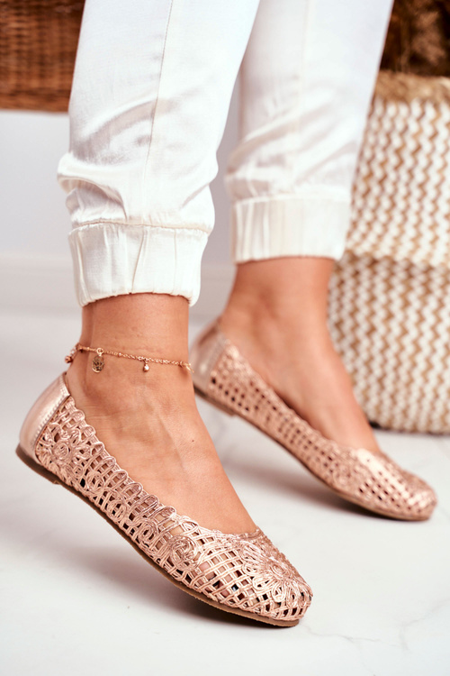 Lu Boo Dámske baleríny Pink Openwork Gold Braid Fors