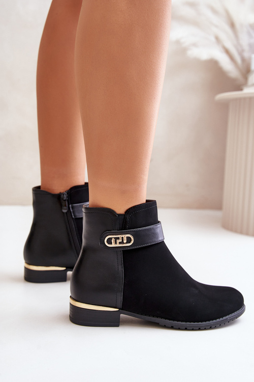 Zateplené dámske čižmy na plochom podpätku so zlatým detailom béžové Ravasira