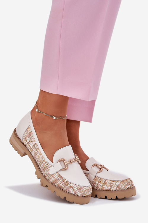 Dámske Kožené Mokasíny So Zlatým Detaile Svetlo Béžové Laura Messi 2938