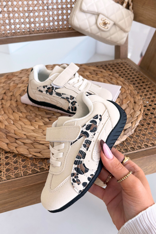 Dětské sportovní boty na suchý zip béžové s leopardem Perrin