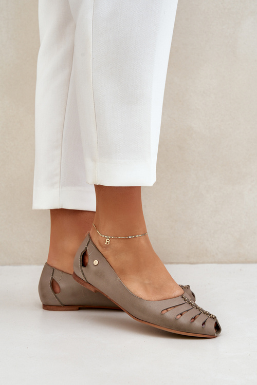 Zazoo 10009 Pohodlné dámské kožené baleríny tmavě béžové