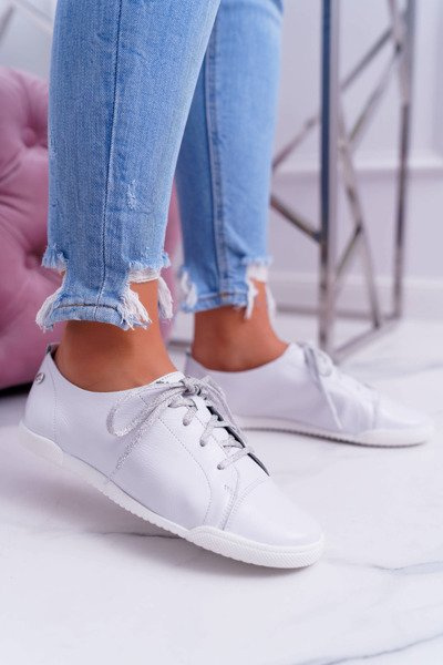 Dámské polobotky tenisky Maciejka Kožené bílé 4049A