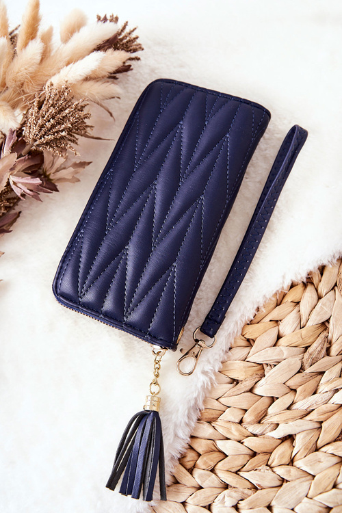 Velká prošívaná peněženka na zip s popruhem Námořnická modř