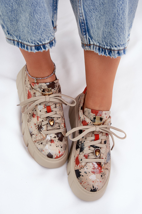 Kožené sneakersy na platformě Maciejka 06891-18 béžové