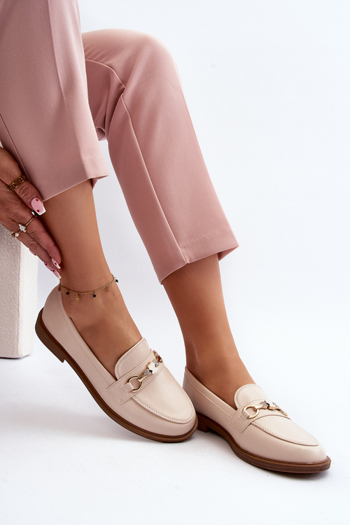 Dámské Mokasíny Na Ploché Podrážce Eko Kožené Beige Vimedia