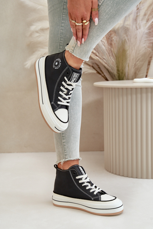 Zateplené Dámské Tenisky Na Platformě Eko Kůže Big Star OO274062 Černé