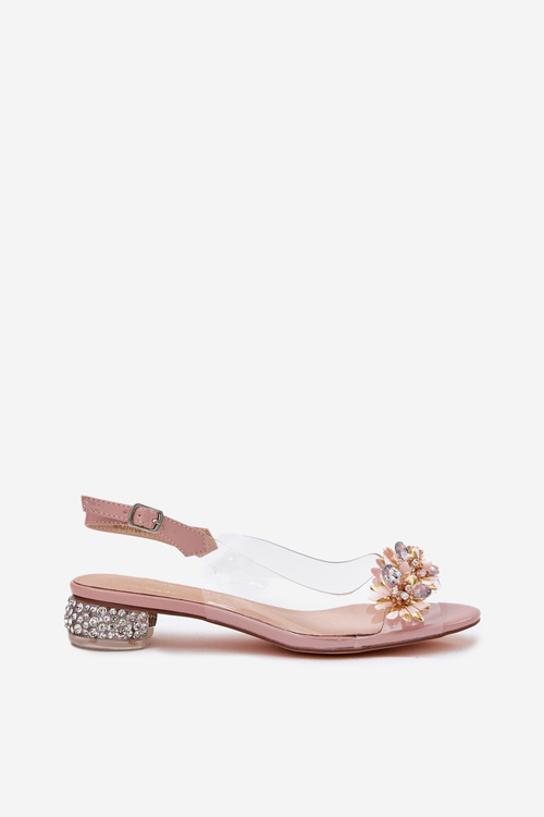 Priehľadné sandále na nízkom podpätku so zdobením D&A MR51-709 ružové
