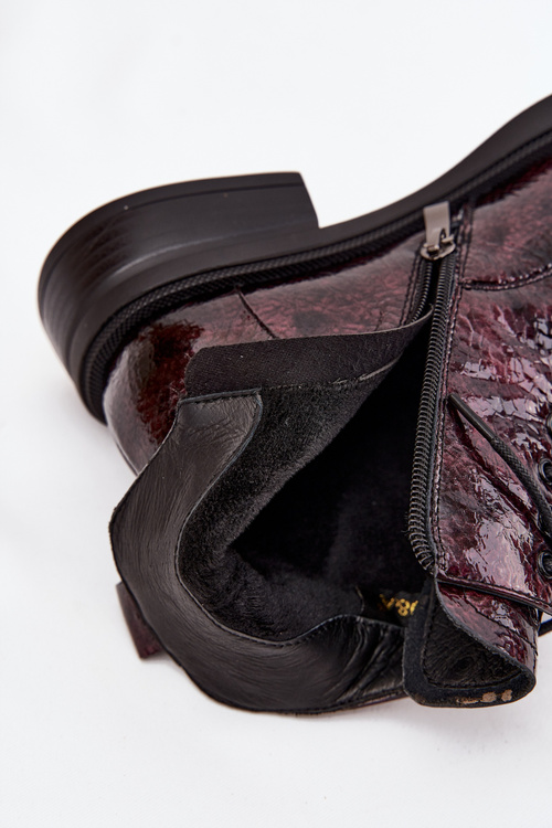 Lakované kožené dámske čižmy na podpätku D&A LZ52-954 Bordová